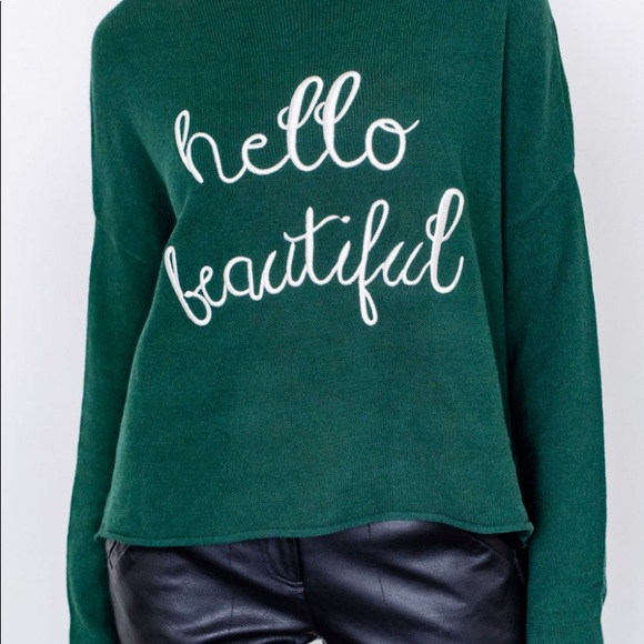 Hello Beautiful Hunter Green Sweater - Picture 3 of 6